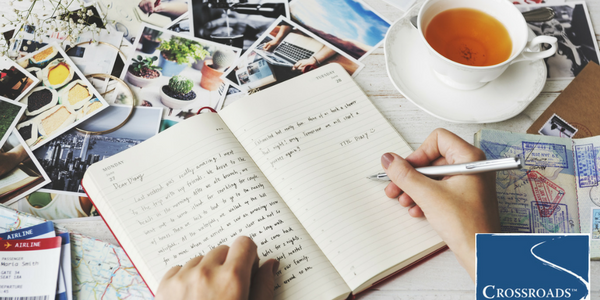 Journaling to Support Addiction Recovery.CRBlog4 woman drinking tea and journaling to support addiction recovery