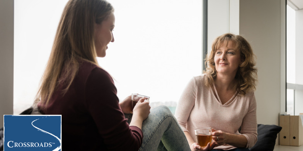 How to Talk About Addiction Recovery.CRBlog3 mother and daughter drinking tea and talking about building an addiction recovery support system