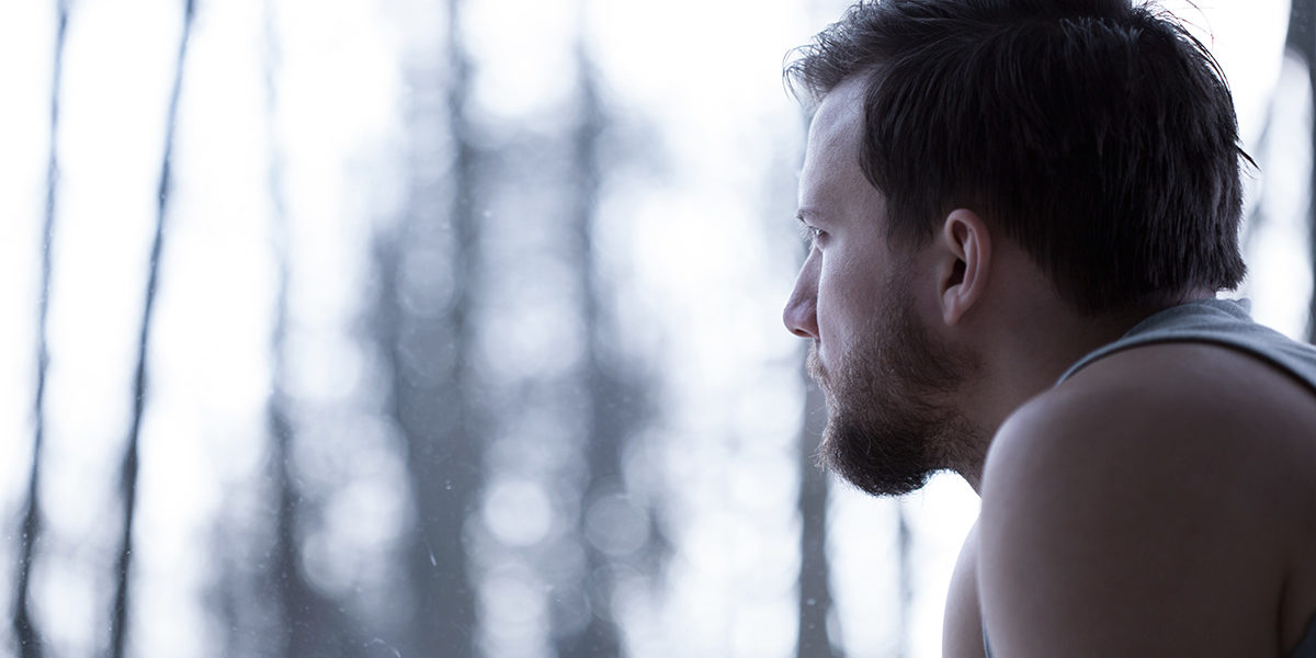 pensive man thinking about addiction and physical health
