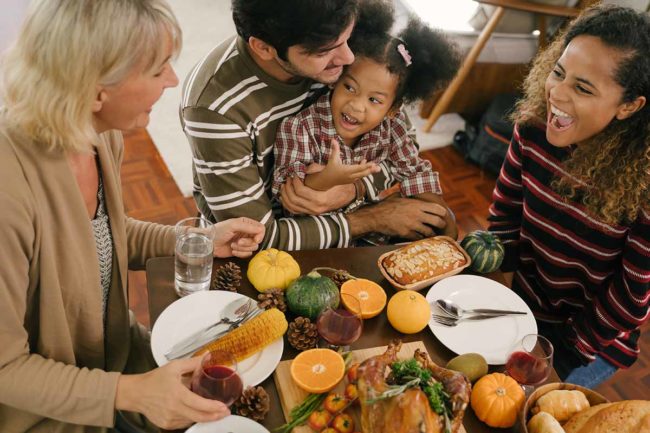 a family celebrates a sober thanksgiving